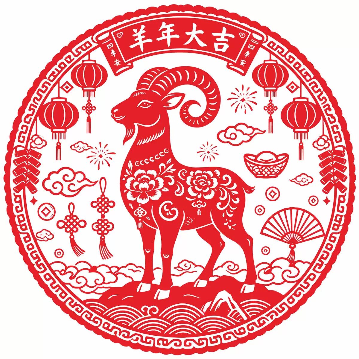 2027羊年新年福字剪纸静电窗贴