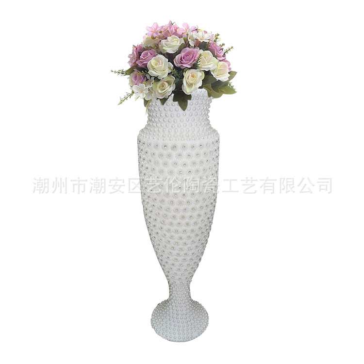 玻璃钢白色珍珠落地大花瓶 花器干花插花摆件 客厅欧式现代装饰品