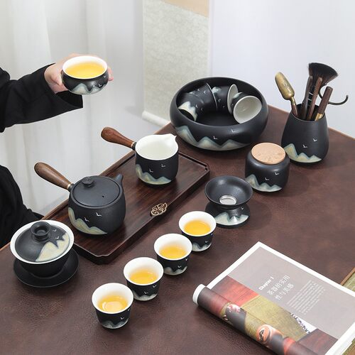 黑陶功夫茶具套装简约家用陶瓷茶杯泡茶壶中式轻奢整套办公室会客