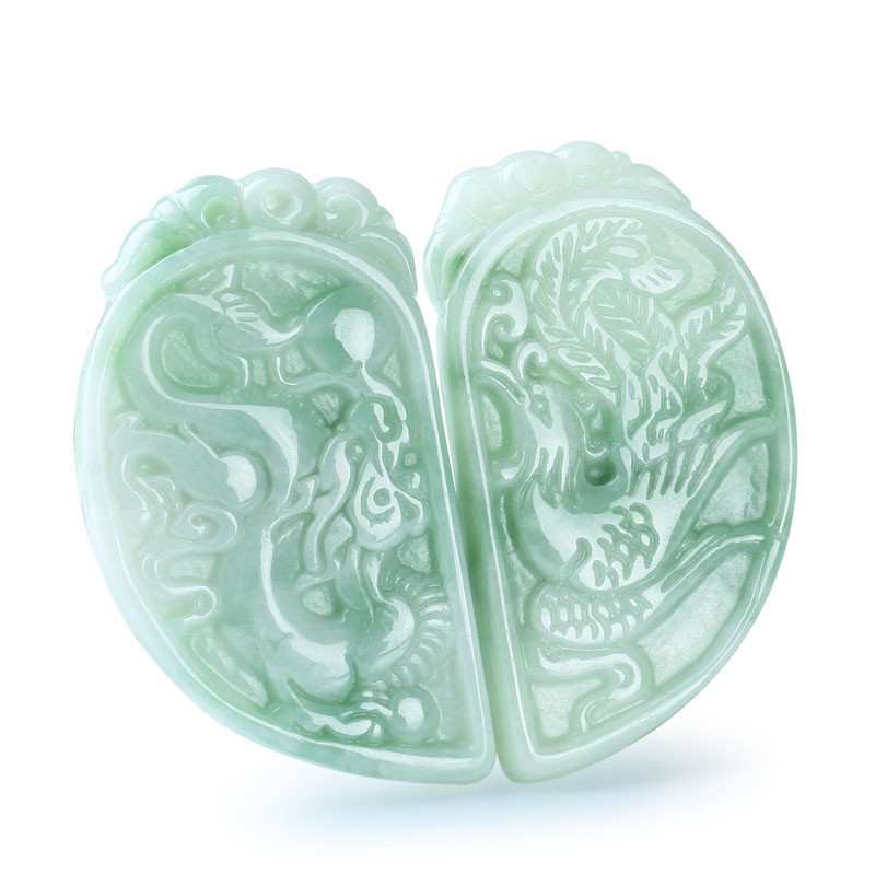 玉器工艺品缅甸翡翠龙凤吊坠翡翠龙凤配情侣款一对玉挂件饰品