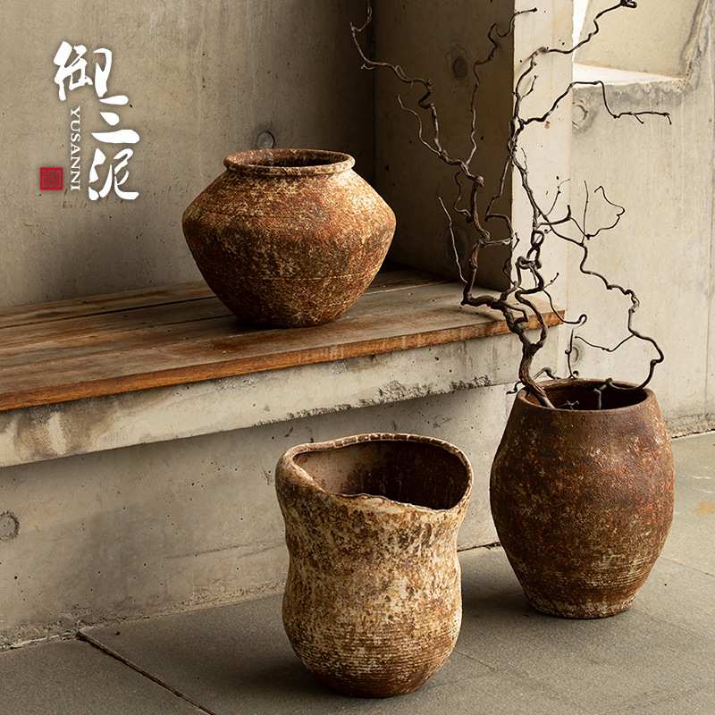 御三陶瓷花盆泥粗陶中式复古花瓶绿植种植盆装饰摆件大口庭院装饰