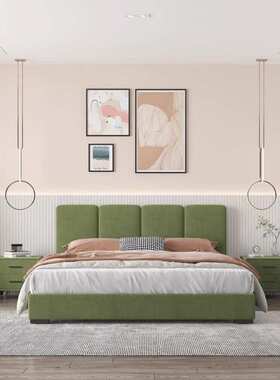 fLE现代简约民宿布艺床设计师样本间现做床北欧轻奢墨绿色丝绒双