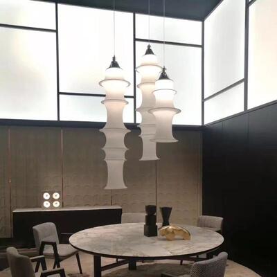 北欧蚕丝布艺竹榻节吊灯样板房榻米创意长形个灯性子长笼新93694