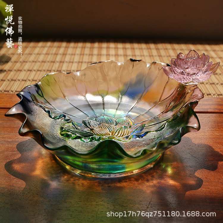 古法琉璃供果盘荷叶荷花果盘供具琉璃果碟用品琉璃水果盘