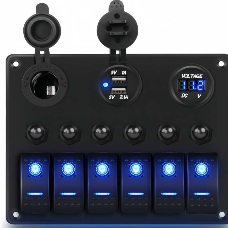 6位防水面板开关船用断路器12-24V数字电压表测试仪灯切换双USB
