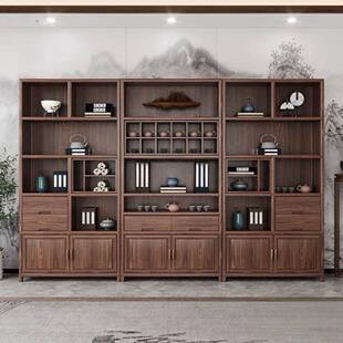 新中式老榆木茶室展示柜实木博古架办公柜书柜多宝阁酒柜右边柜架