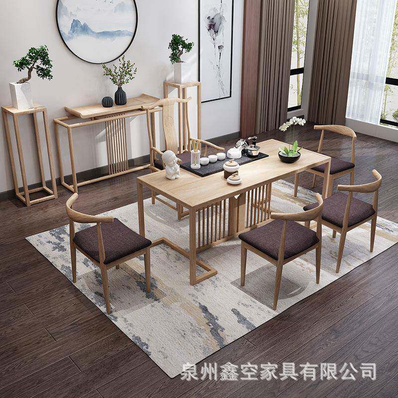 新中式仿古实木茶桌创意办公室洽谈接待泡茶桌家用客厅茶桌椅组合