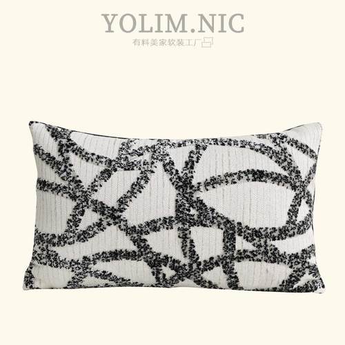 现代轻奢风高端沙发靠枕米灰色抽象肌理靠垫套抱枕样板房方枕腰枕