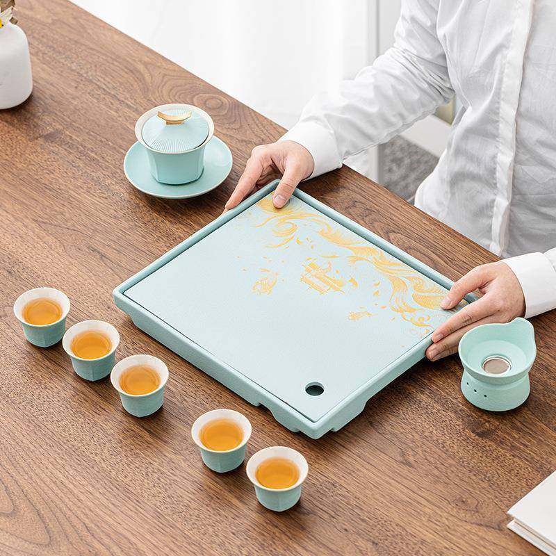 故宫风尚功夫陶瓷茶盘家用客厅轻奢现代中式储水式干泡茶台