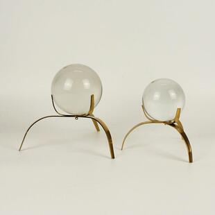 欧式奢华金属支架透明水晶球摆件家居客厅办公室玄关桌面软装饰品