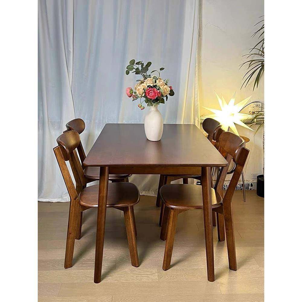 A8L法式复古黑胡桃实木餐桌椅中古风家具家用小户型长方形饭