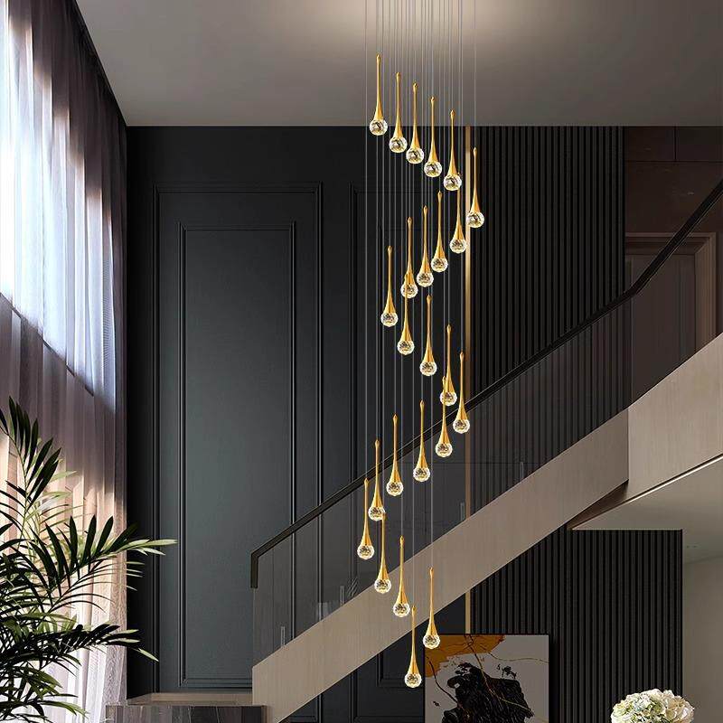 水滴现代轻奢水晶复式楼大吊灯旋转loft公寓别墅客厅楼梯长吊灯,家装灯饰光源,智能吊灯,淘宝优惠券,粉丝福利购,淘宝优惠卷