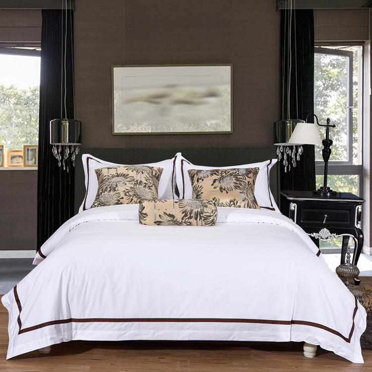 酒店套件纯棉60支高支高密贡缎布草宾馆全棉床垫白色床单四件套