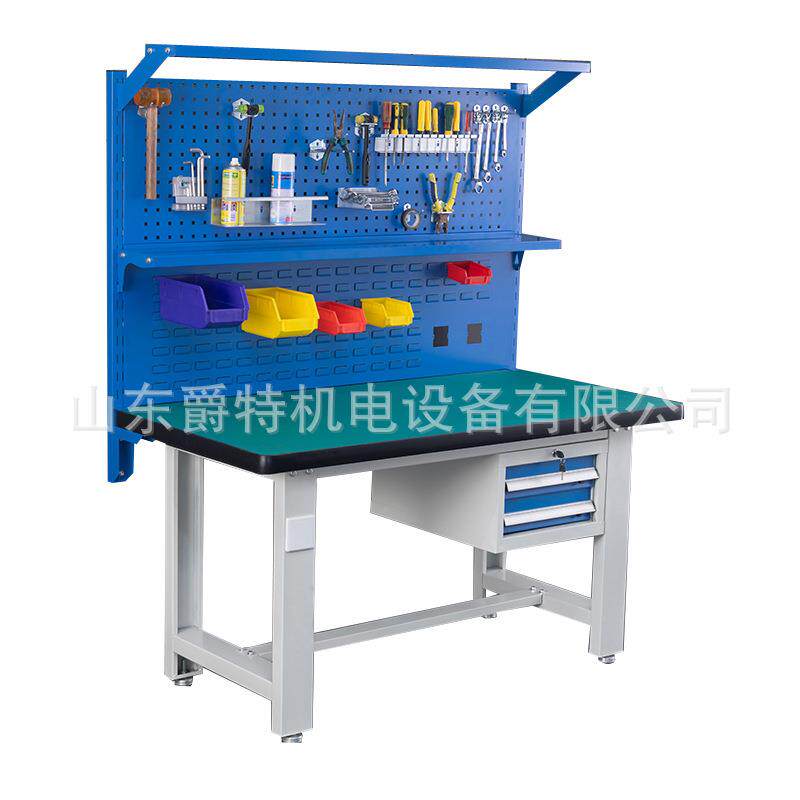 黄色重型工作台防静电桌子钳工工厂车间操作台多功能维修铁板台面