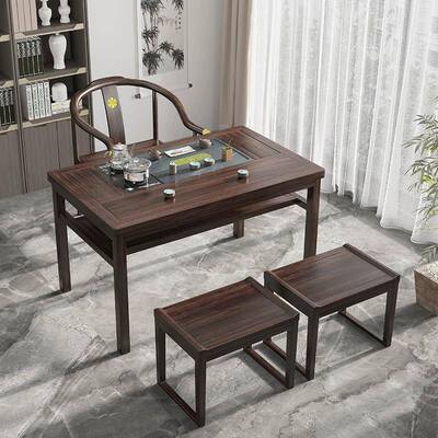 乌金木台桌茶桌茶台阳办公室新中式实木茶干泡一体家用小户型USL