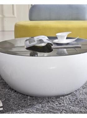 田家邦创意个性茶几弧形尚玻璃具钢白IUS色黑色钢化玻璃时客厅组