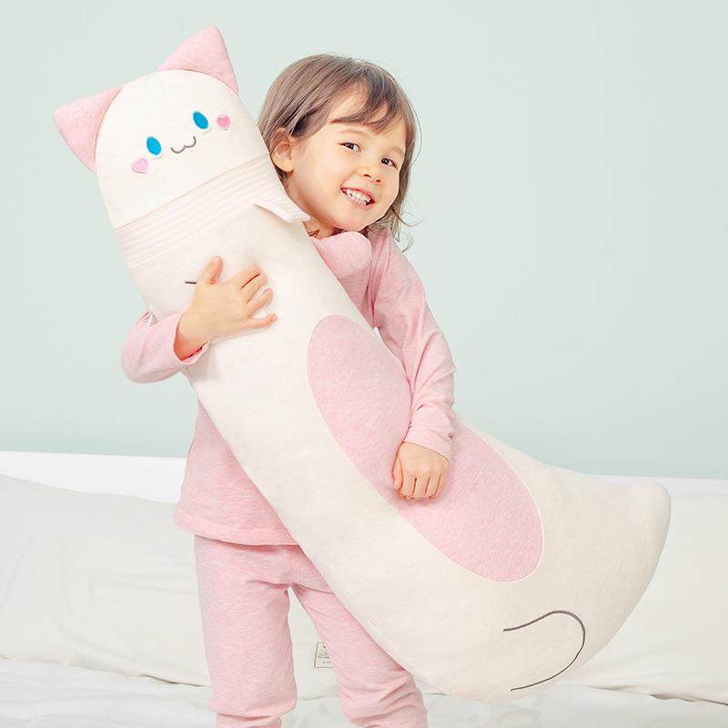 纯棉粉色抱咪枕儿童侧睡夹腿安抚长枕床CNK上猫成人女条生睡觉抱