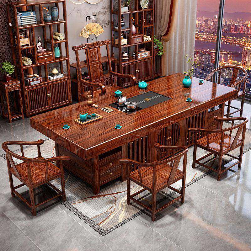 几花梨色实木大板茶桌椅组合一BVE式桌五椅新办中家用公室茶茶台,商业/办公家具,茶台/茶桌,淘宝优惠券,粉丝福利购,淘宝优惠卷