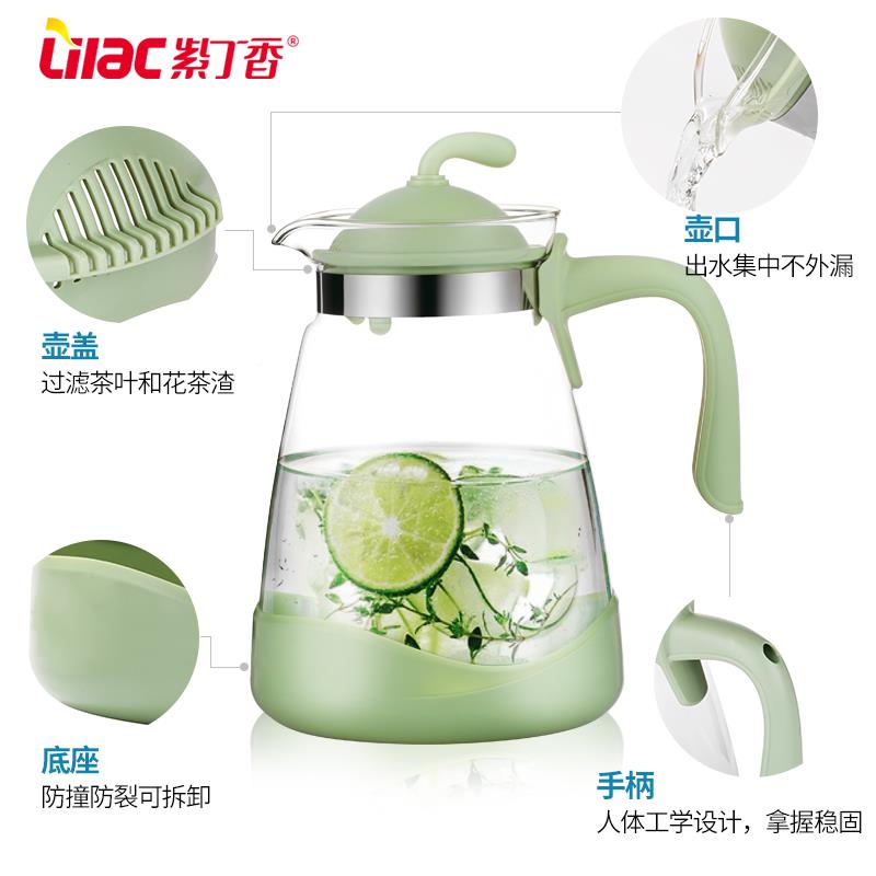 紫丁香冷水壶玻璃大容量S852果汁壶凉耐白开水家壶用凉水热壶套装