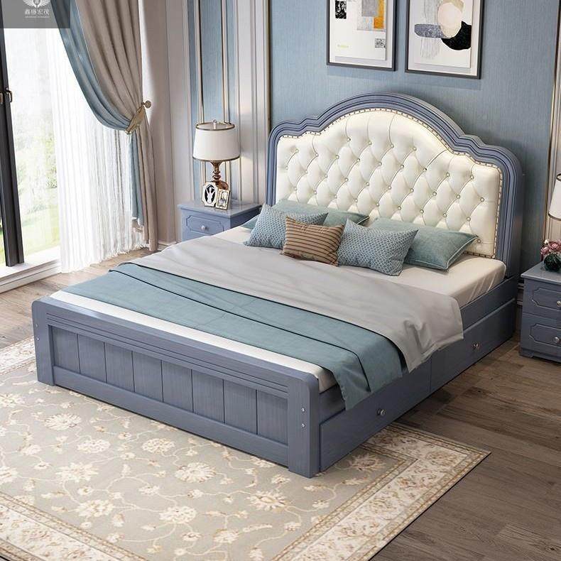 美式奢实木床轻室现代简约1双人1.8主卧1.5米.2m出租房UJT欧式大