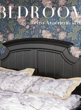 A6L现古美式床实木代简约1.黑色M9155m1.8m双床简美婚床复古典黑