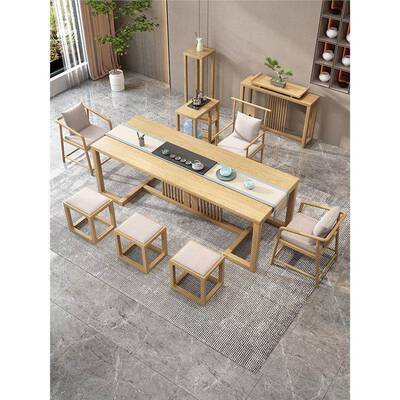 新中式泡茶实QFE木家组大板茶桌椅合办公室台客厅用现代简约功夫