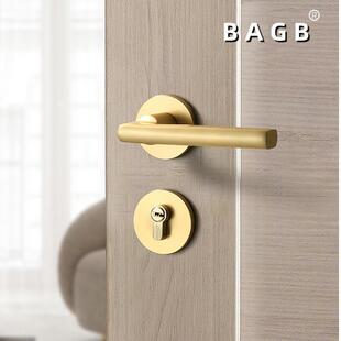 AGB卧门锁通用B型家用木AC-72室门锁室内分体门锁静音磁吸拉金色