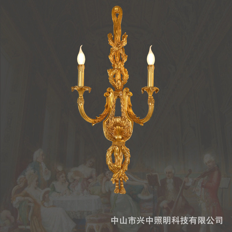 法式奢华别墅宫廷灯具欧式复古别墅客厅卧室餐厅走廊双头全铜壁灯