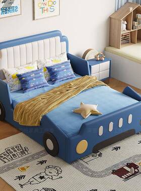 吉NRFK车113#创意UPI汽儿童床男孩炫酷实皮床童趣1木.5m储物吉车