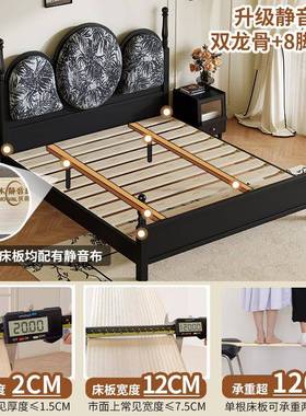 复法式古床头软包1.5M户1.8M969实双人床中古风美式木床主卧婚床