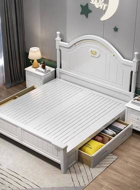 美式儿实木床1.2男孩卡通单人床1.5青mLHL童高箱储.物简约少年18