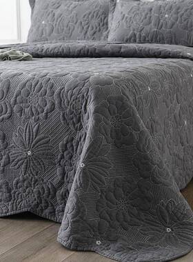 02DSV新品灰色牡丹绗缝被床盖拼3块水2洗床上用品件套棉质三柔软