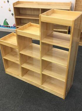 幼儿园樟OYN子松玩组具柜儿童家具实木书架卡通物书合包柜多功能