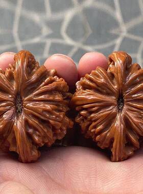 闷尖磨龙盘子四座狮子头文玩楼核桃包浆核桃LHN把玩楼子核桃白狮