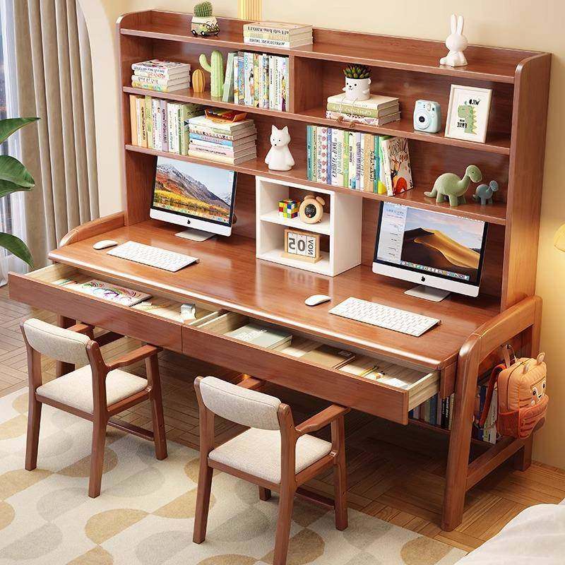 实木书桌书架一脑体双写字桌用办公桌台式电家桌卧室儿童学RPC人