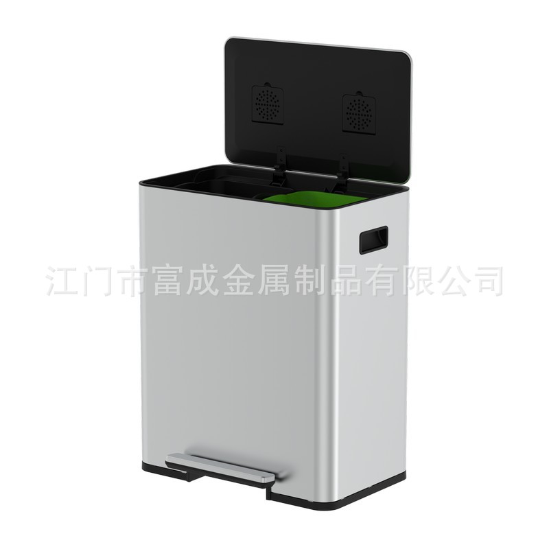 60L不锈钢双桶厨余脚踏垃圾桶