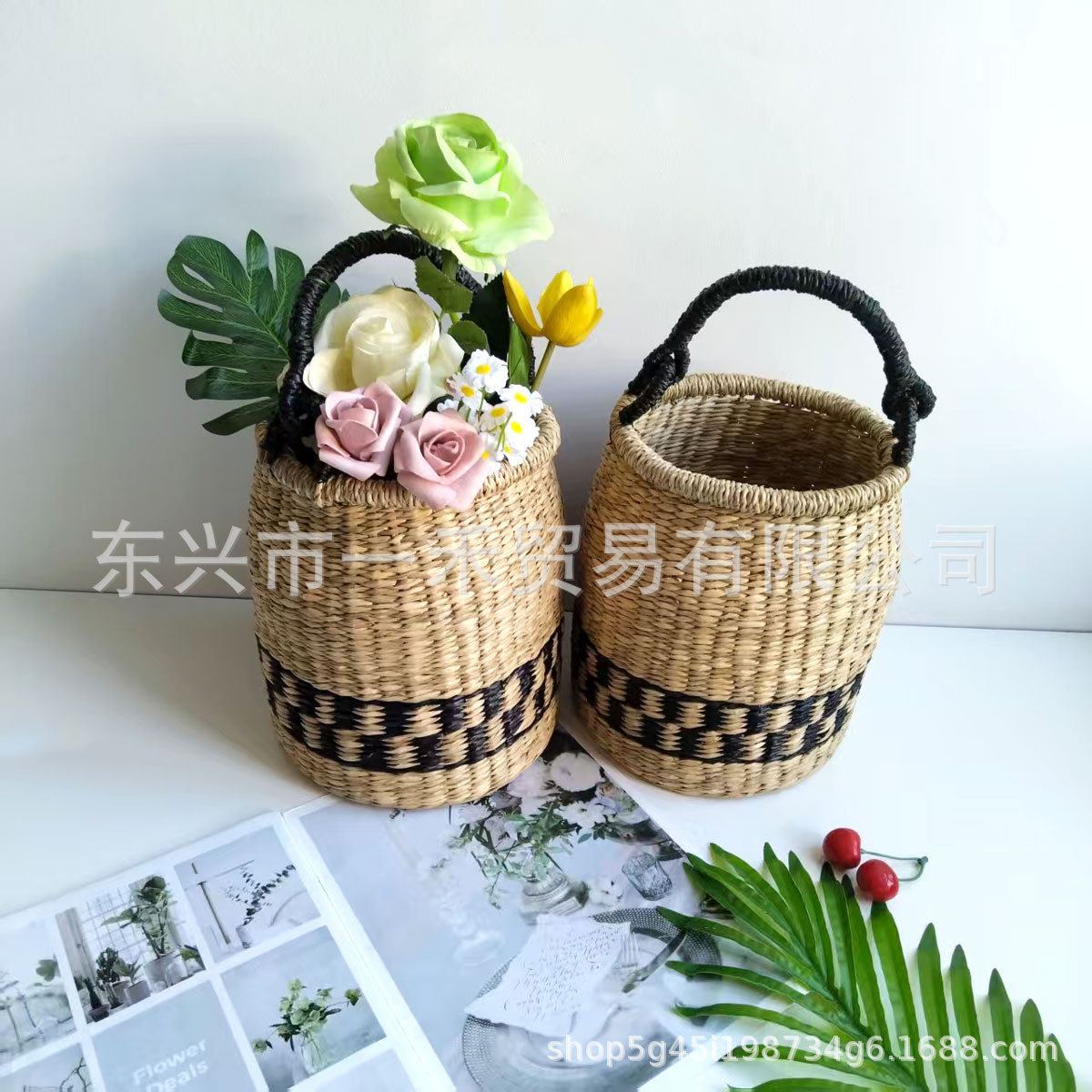 越南手工草编收纳篮桌面收纳篮居家装饰工艺品手工草编手提收纳篮