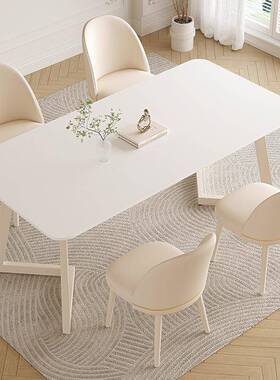 法式奶油风餐桌约长方形岛饭桌简代小户型岩板白色餐桌台SN-餐椅