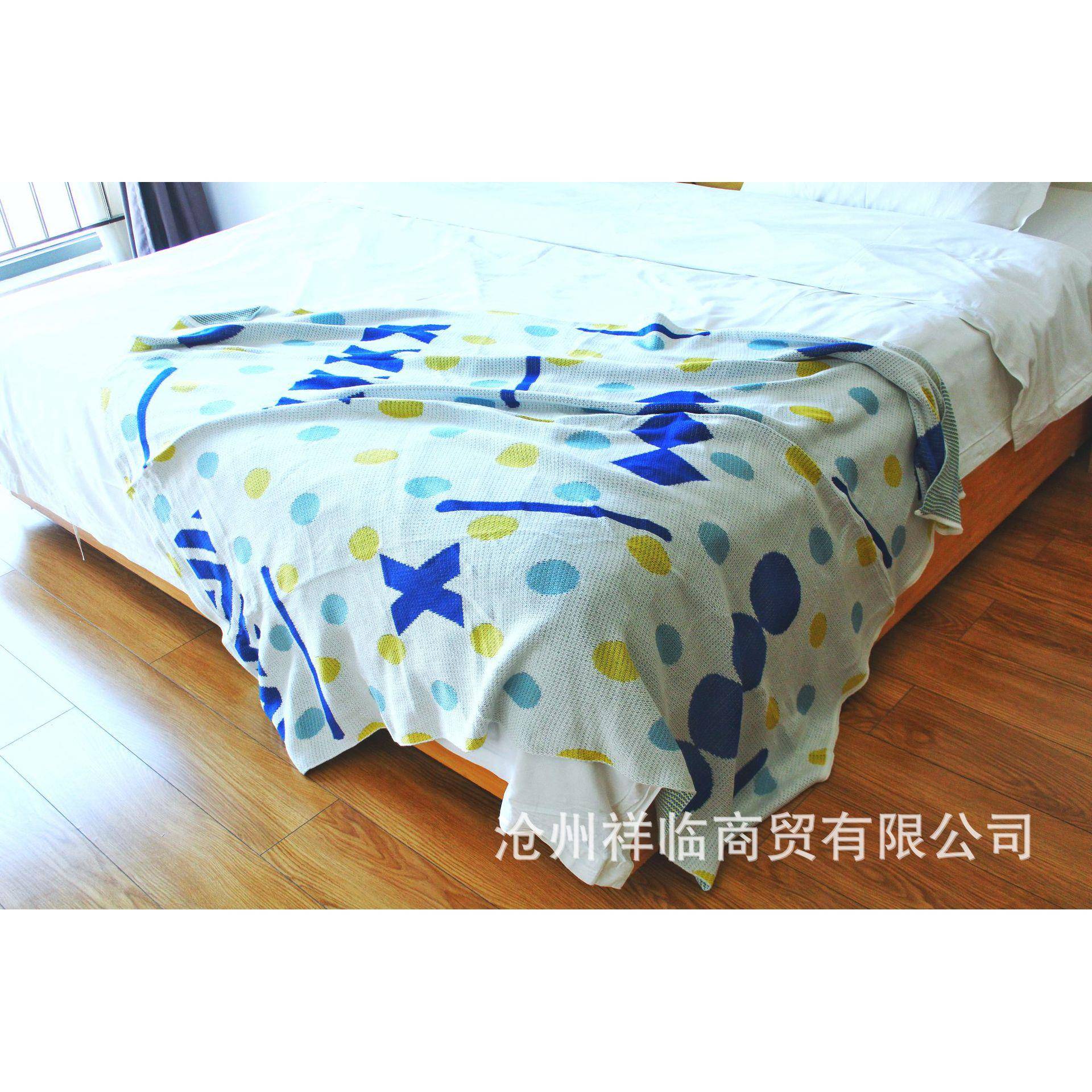 几发何沙发毯棉质沙盖布板花朵全包沙织发盖垫针休闲毯样房装饰毯