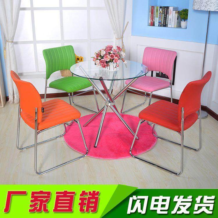 洽谈桌休闲桌子ZDR简约现代餐钢化玻新璃圆形台桌时尚小圆桌餐椅