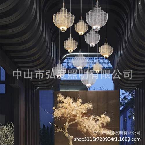 餐后现代轻电镀网格31384艺术厅吊灯样板房酒店客厅复式奢梯工程