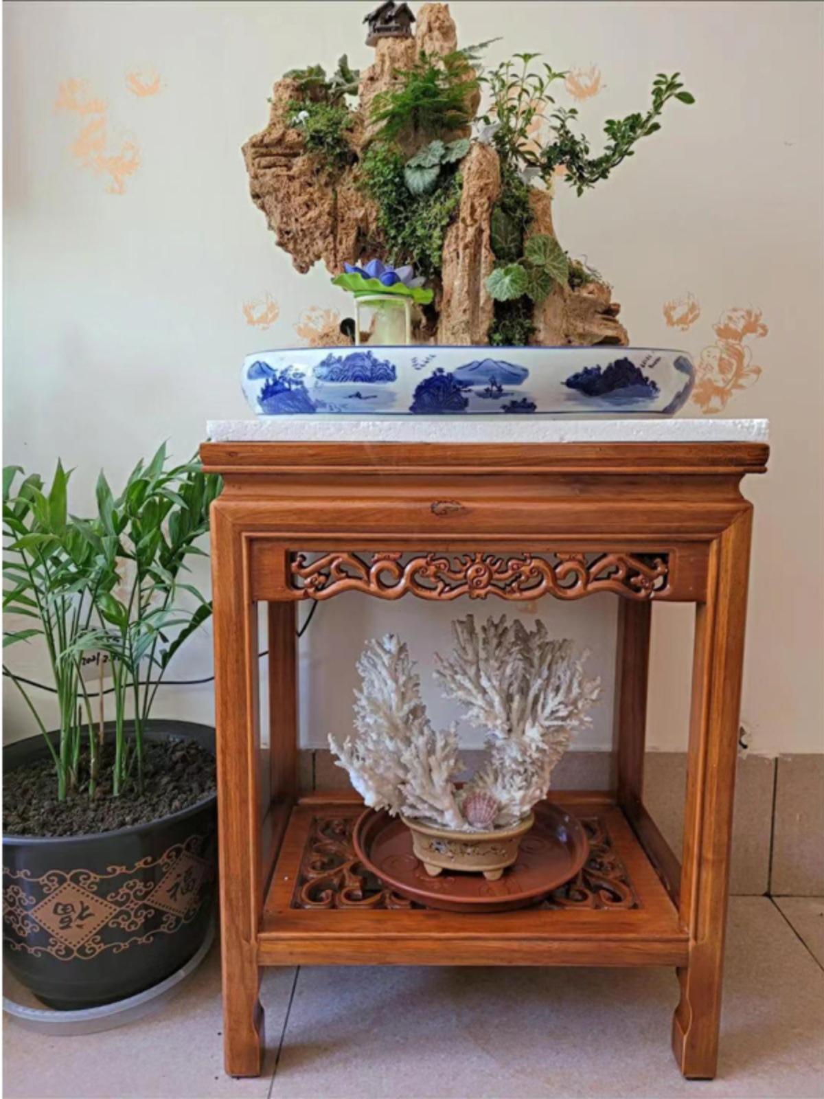 中式实木承重盆景鱼缸架