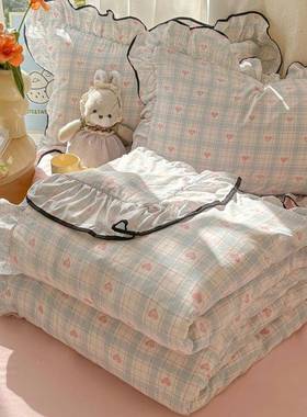 款水0462洗棉大花边单被套四件套新直播热被销款学生宿舍罩床三件