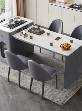 奶油风岛台茶桌一体厅椅组合现代简约家用轻客餐桌桌奢泡UOK茶台