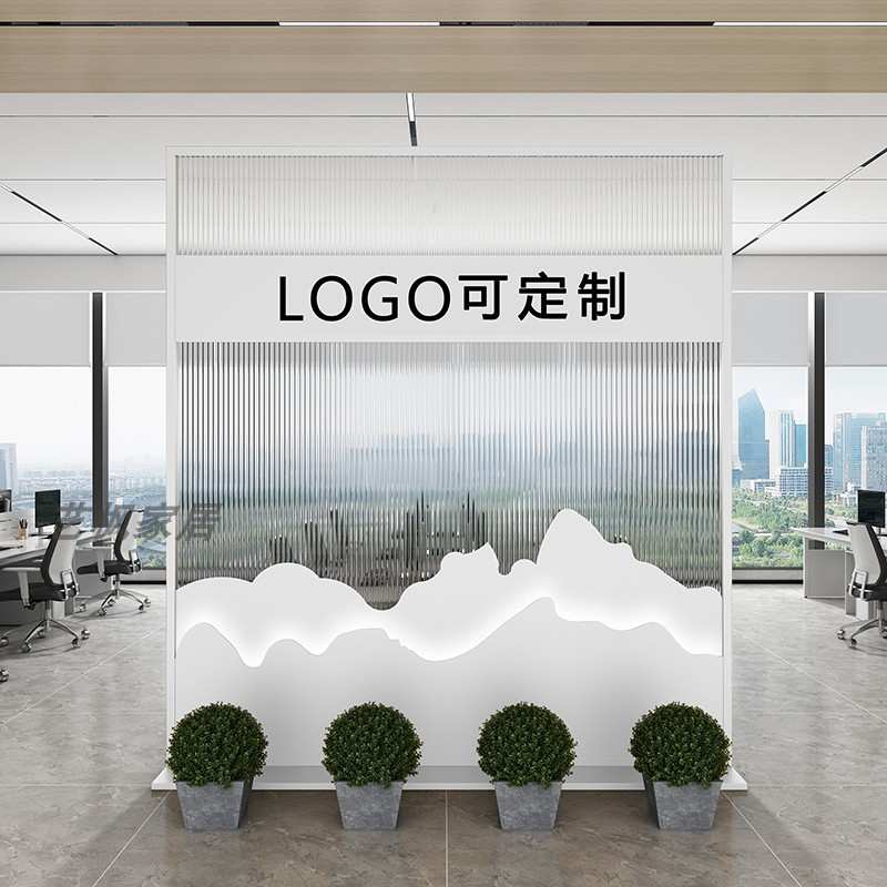 现代铁艺玄关隔断屏风形象墙办公室简约可移动背景墙前台镂空挡板