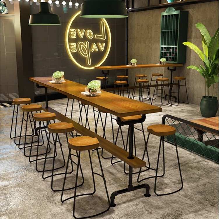 美式工业风复古水管实木吧台桌椅咖啡厅奶茶店西餐厅酒吧高脚桌