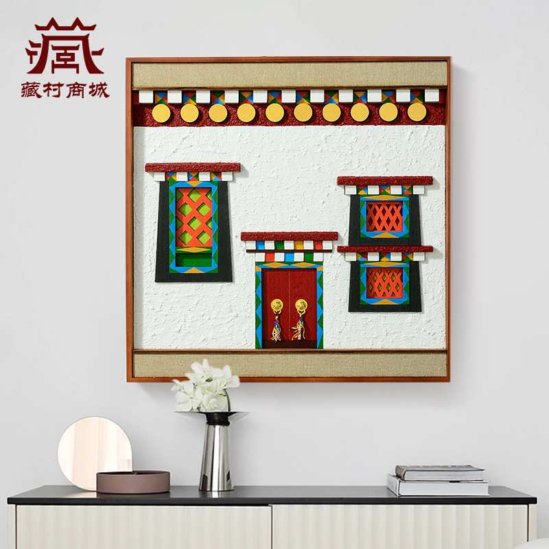实木相框挂画家用客厅非遗文创手工装饰画新中式背景墙画藏式建筑