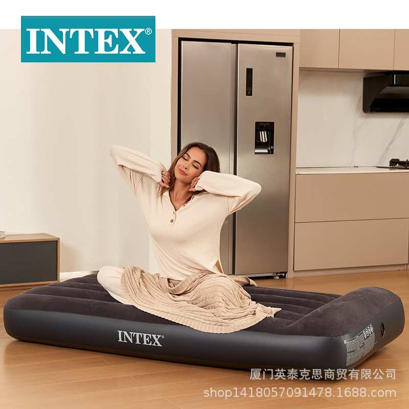 intex 64141 户外野营便携充气垫家用单人充气床垫植绒充气床