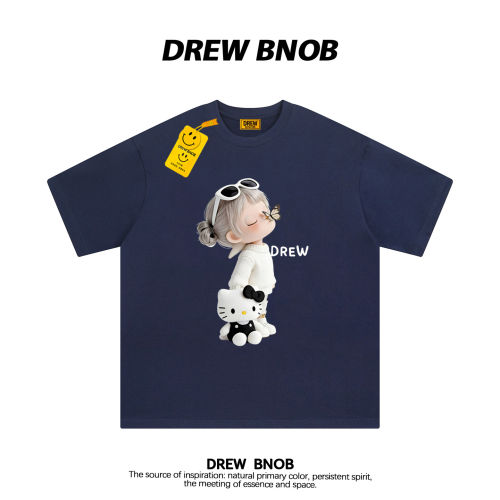 DREWBNOB美式潮牌KT猫卡通印花短袖t恤男女百搭宽松情侣装半袖ins