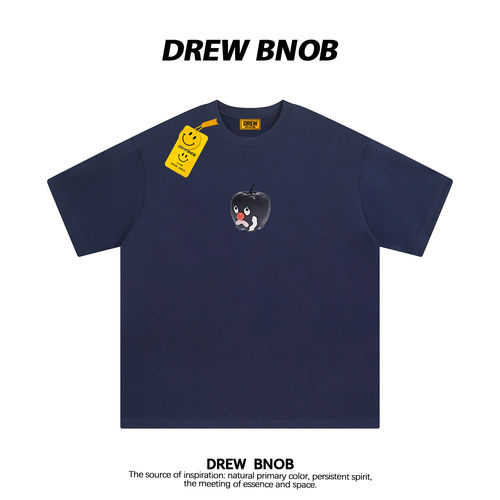 DREWBNOB美式潮牌小丑苹果印花短袖t恤男女情侣简约宽松纯棉上衣